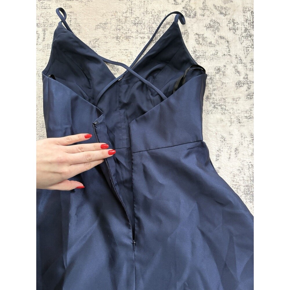 Alfred Sung V Neck Full Skirt Satin Maxi Dress Midnight Navy Size 4 D750 Formal - Picture 8 of 9